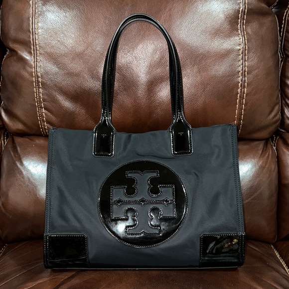 Tory Burch Handbags - 🔥🔥🔥Tory Burch Ella Black Nylon Patent Leather Small Tote Shoulder Bag